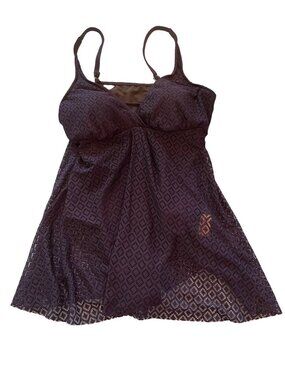 New Swimdress Swim Solution Crochet Flyaway One-Piece Tummy Control Navy Size 18